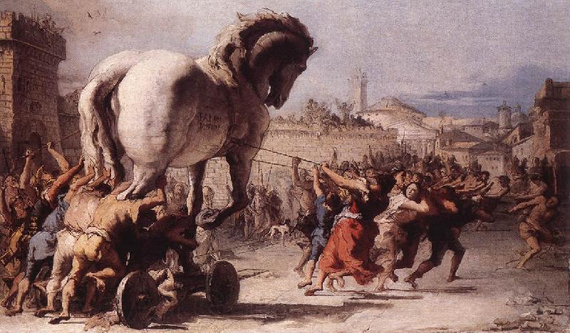 TIEPOLO, Giovanni Domenico The Procession of the Trojan Horse in Troy e Norge oil painting art